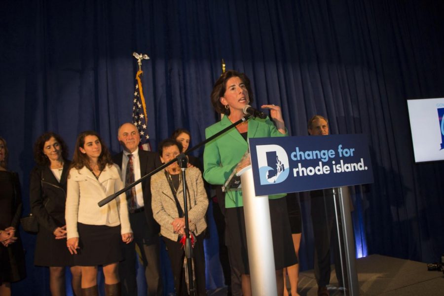 Governor+Gina+Raimondo+gives+her+speech+and+thanks+everyone+for+their+support.