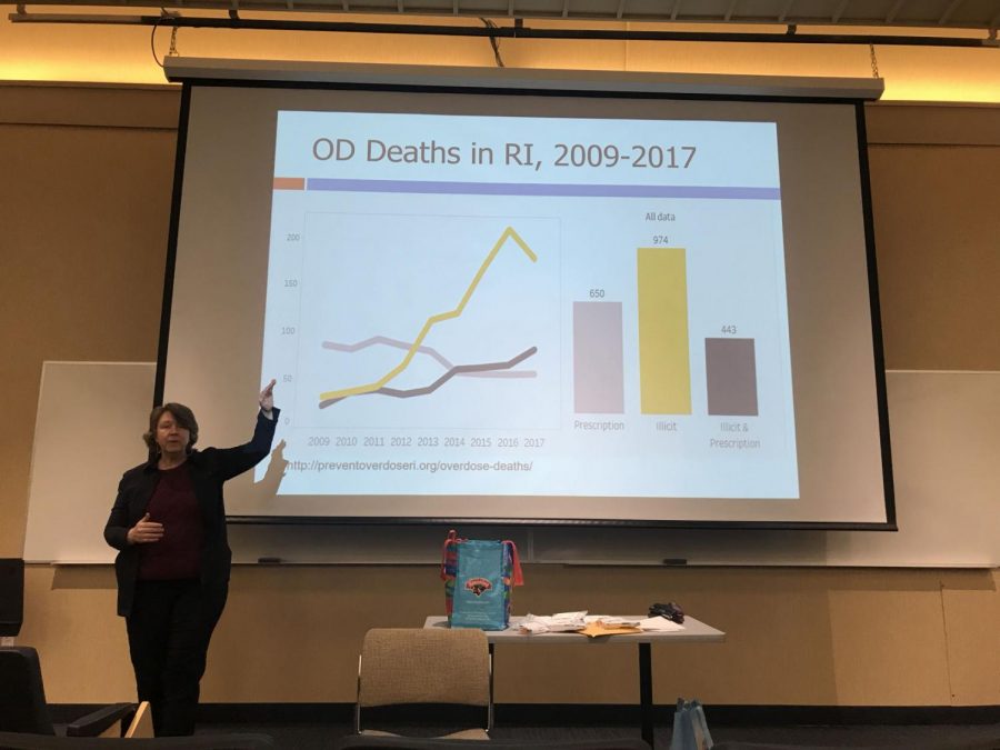Master of Public Health Michelle McKenzie shows overdose death trends in Rhode Island between 2009-2017.