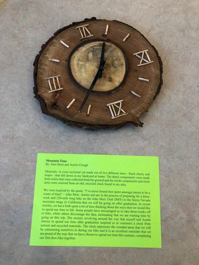 First place winners Sara Hunt and Austin Clough created Mountain Time, a clock made with wood from fallen trees.