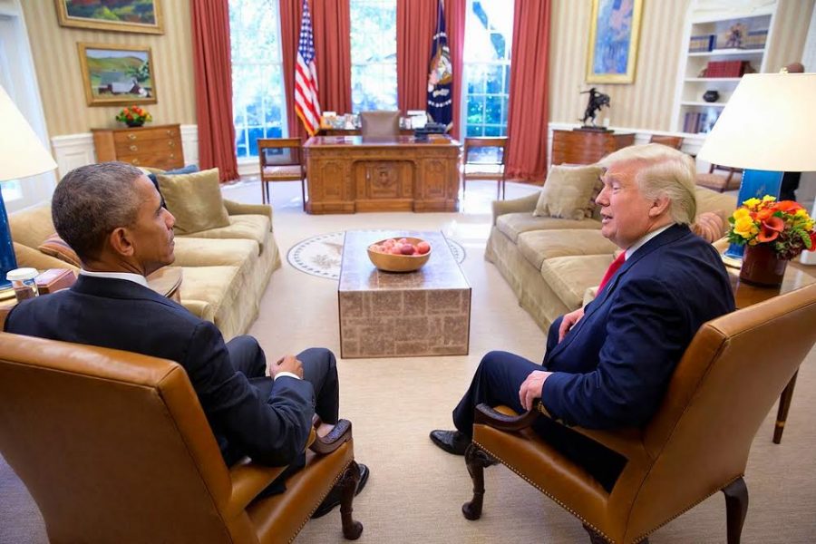 Trump meets with Obama in the Oval Office.