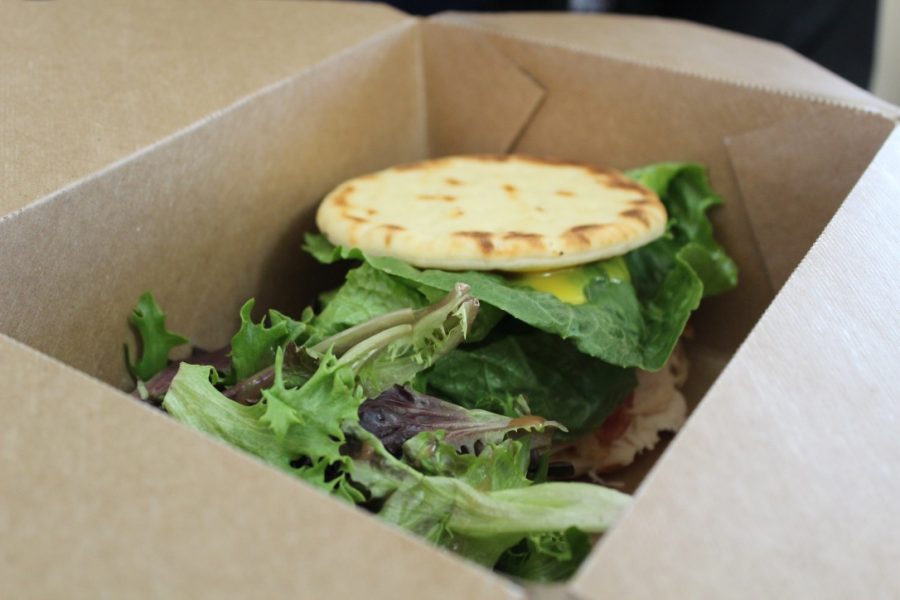 Enjoy Kaffeology Cafes pressed pavo sandwich.