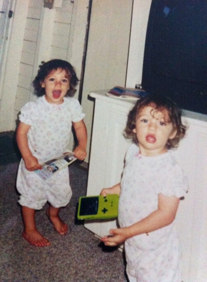 Emily and Rachel Dvareckas as toddlers. Growing up, they were always told they looked the same.