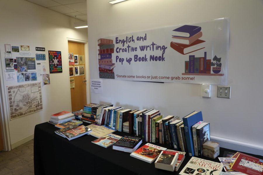 The+English+and+Creative+Writing+department+at+RWU+hosted+a+space+for+people+to+donate+and+take+various+reading+materials