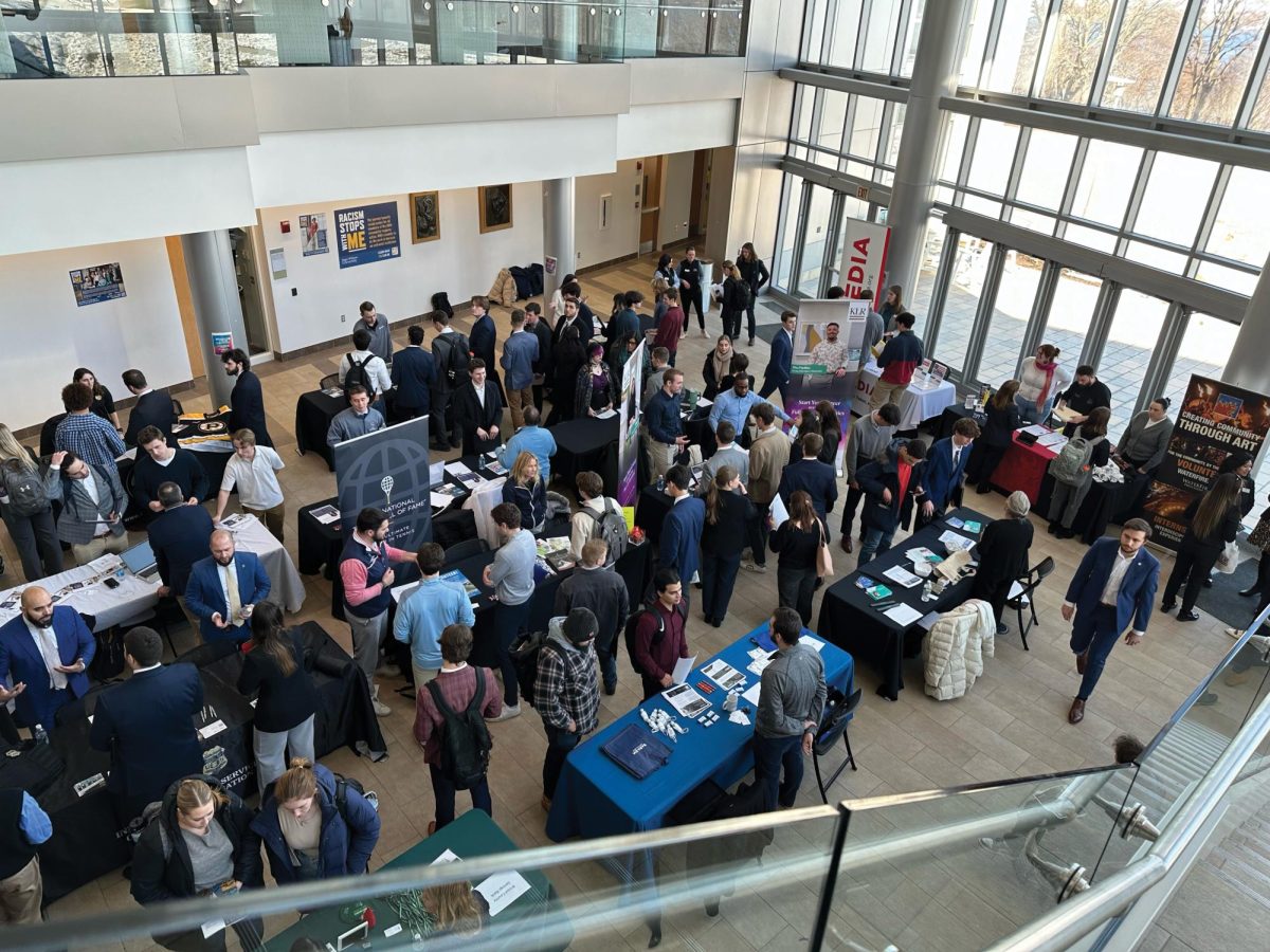 Students attending the job fair in the GHH atrium.