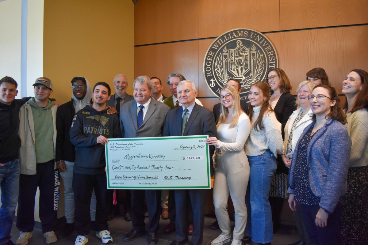 Senator Jack Reed with RWU Leadership and students after dedicating the funds to the school.