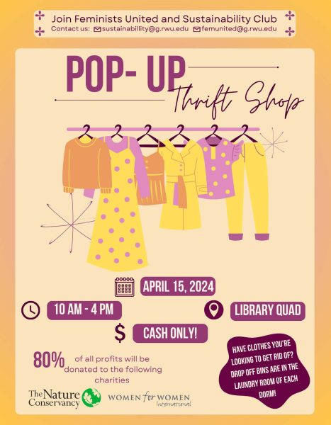 The flyer for the Pop Up Thrift Shop. Courtesy of Feminists United and Sustainability Club.