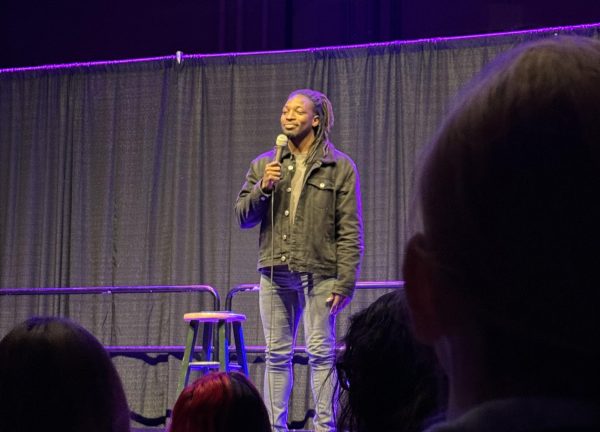 Comedian Preacher Lawson performing on stage during RWU’s Spring Week.