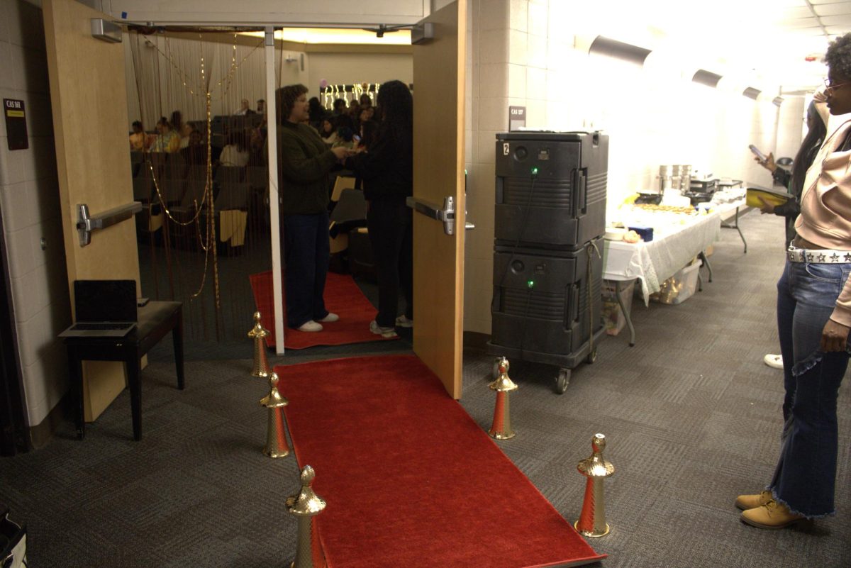 The well decorated entrance to CAS 157 for the event as well as the food along the side. 