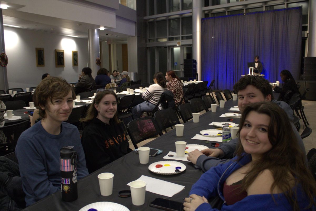 Students gather at MSU Jazz N' Paint Night event.